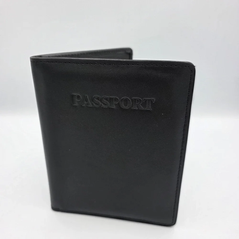 New Geoffrey Allen Genuine Leather‎ Passport Holder Wallet Black